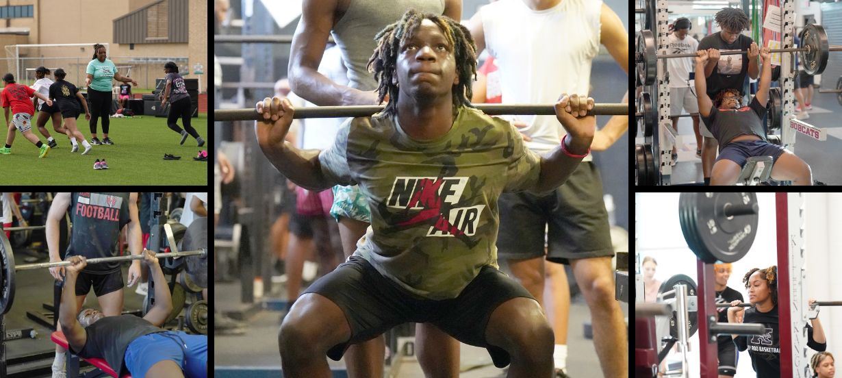 Athletes lifting weights
